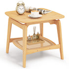 Dreamade Rattan Side Table, Boho End Table with Storage Shelf, 2-Tier Bedside Table for Small Spaces