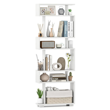 Dreamade 6-Tier Geometric Bookcase Set of 1/2 64" Tall S-Shaped Bookshelf