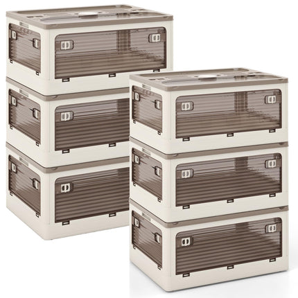 Dreamade Storage Bins with Lids and Hidden Wheels, 3/6 Pack Stackable Collapsible Storage Boxes with 5 Opening Doors