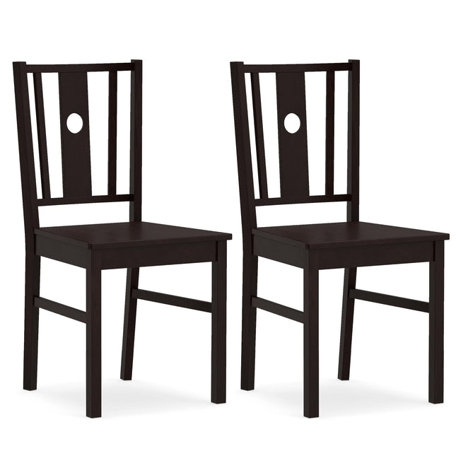 Dreamade Solid Rubber Wood Kitchen Chairs with Slatted Curved Backrest & Wide Seat (2/4)