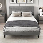 Dreamade Queen/Full/Twin Size Upholstered Bed Frame Modern Platform Bed with Linen Fabric Geometric Headboard