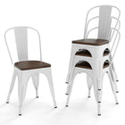 Dreamade Metal Dining Chairs Set of 4 Stackable Armless Kitchen Chairs w/Elm Wood Seat
