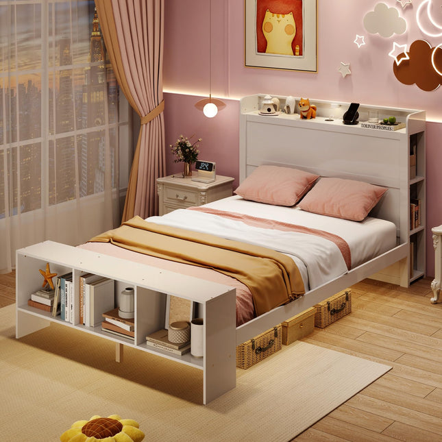 Dreamade Full/Twin Size Bed Frame with Storage Headboard & Footboard