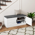 Dreamade Shoe Storage Bench with Cushion, 2-Tier Entryway Bench w/2 Barn Doors & 2 Adjustable Shelves