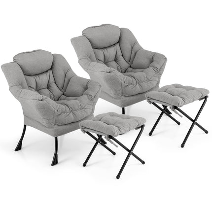 Dreamade Set of 1/2 Lazy Chair with Folding Ottoman, Modern Sherpa Accent Chair w/Armrests & Pocket