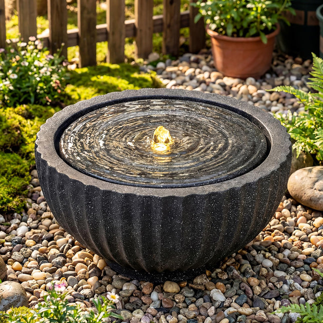 Dreamade 17.5"/18" Round Outdoor Water Fountain with 6 LED Lights