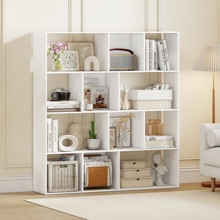 Dreamade Open Shelf Bookcase 4-Tier Modern Bookshelf with 12 Storage Compartments