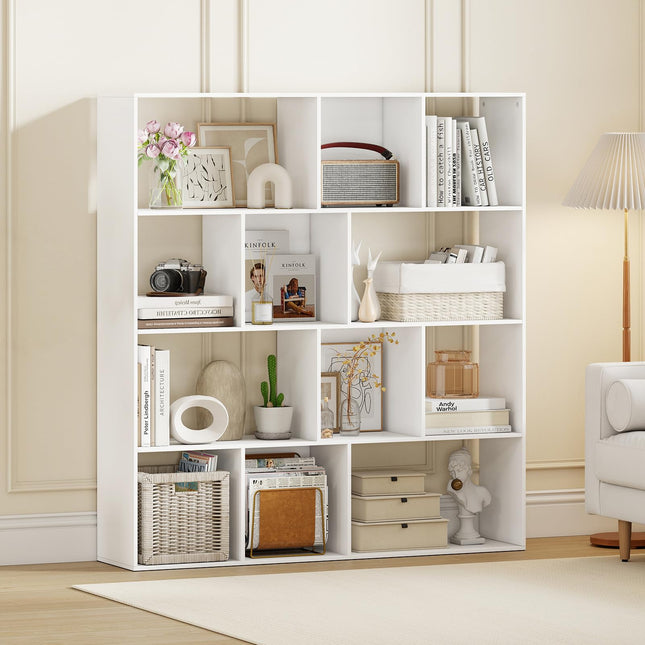 Dreamade Open Shelf Bookcase 4-Tier Modern Bookshelf with 12 Storage Compartments