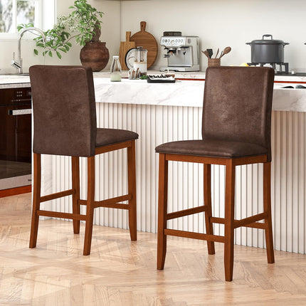 Dreamade 26" Bar Stools Set of 2/4 Upholstered Counter Height Bar Chairs with Solid Rubber Wood Legs