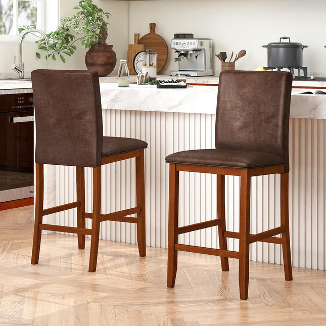 Dreamade 26" Bar Stools Set of 2/4 Upholstered Counter Height Bar Chairs with Solid Rubber Wood Legs