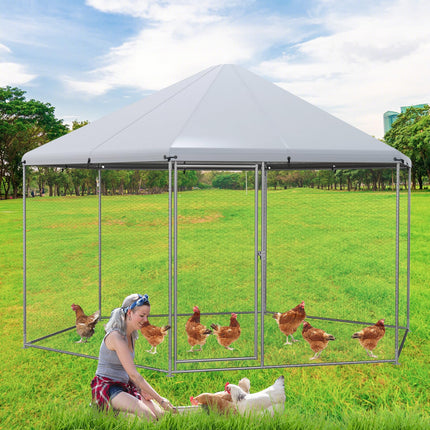 Dreamade Large Metal Chicken Run - 13ft Hexagon Walk-in Chicken Coop