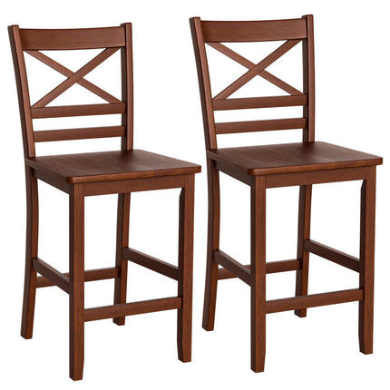 Dreamade 25'' Antique Kitchen Counter Height Chairs with Wooden X-Shaped Backrest & Rubber Wood Legs