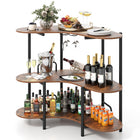 Dreamade 3-Tier Bar Table, Corner Bar Cabinet, Liquor Home Bar Unit with Stemware Racks & Storage Shelves