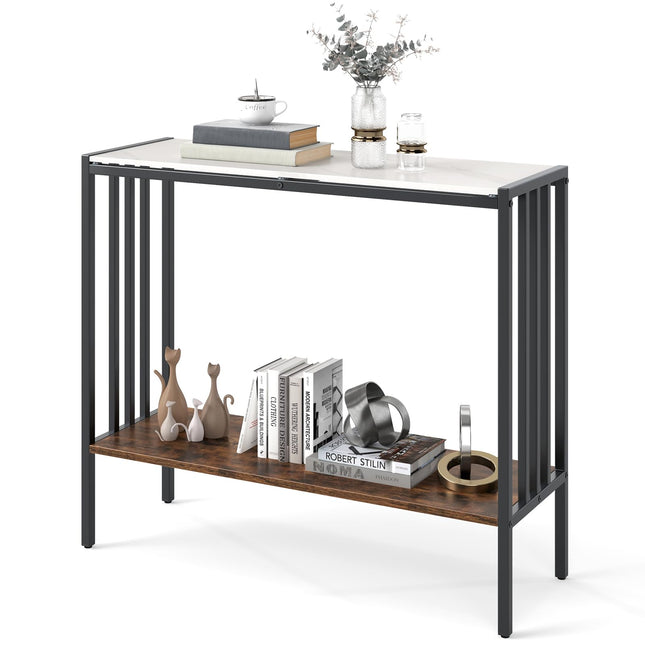 Dreamade 2 Tier Industrial Entryway Table with Sintered Stone Tabletop and Open Shelf