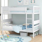 Dreamade Wood Bunk Bed Twin Over Twin, Solid Wood Bunk Bed Frame with Ladder & Safety Guardrails