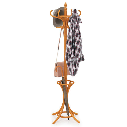 Dreamade Solid Wood Coat Rack, Freestanding Hall Tree w/12 Hooks, Umbrella Holder, Entryway Hanger Stand for Coat