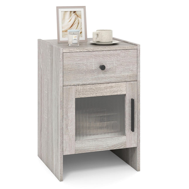 Dreamade Farmhouse Nightstand with Drawer and Cabinet