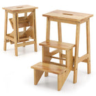DreamadeFolding 3 Tier Step Ladder, Multipurpose 3-in-1 Wood Step Stool with Anti-Slip (Natural)