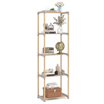 Dreamade 5-Tier Bookshelf | Pine Wood Bookcase with Freestanding Storage Organizer
