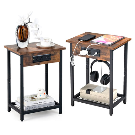 Dreamade Nightstand Set of 2 with Charging Station