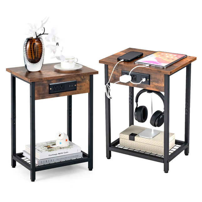 Dreamade Nightstand Set of 2 with Charging Station