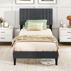 Dreamade Queen/Full/Twin Size Modern Upholstered Platform Bed Frame with Vertical Channel Tufted Headboard