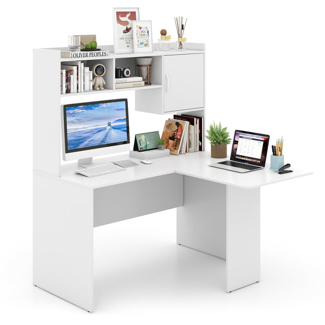 Dreamade L Shaped Desk with Hutch, Corner Computer Desk with Storage Shelf & Cabinet