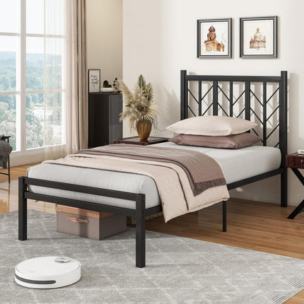 Dreamade Queen/Full/Twin Size Bed Frames with Vintage Headboard, Metal Mattress Foundation for Storage