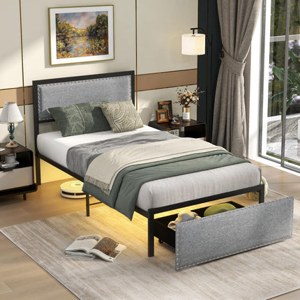 Dreamade Queen/Full/Twin Size Bed Frame with LED Lights and 2 Storage Drawers