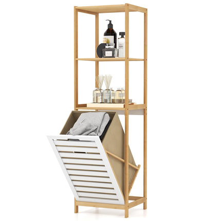 Dreamade Tilt Out Laundry Hamper - Laundry Hamper Cabinet with 3 Tier Storage Shelves, Removable Laundry Basket