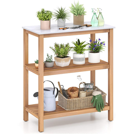 Dreamade 3 Tier Outdoor Potting Bench with Faux Marble Tabletop