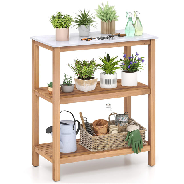 Dreamade 3 Tier Outdoor Potting Bench with Faux Marble Tabletop