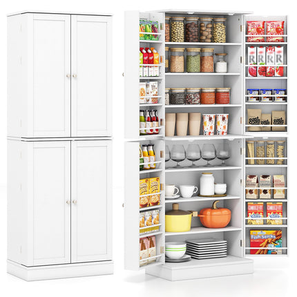 Dreamade Kitchen Pantry Cabinet 65.5" Tall Kitchen Hutch w/8-Tier Storage Cabinet 16-Tier Door Shelves