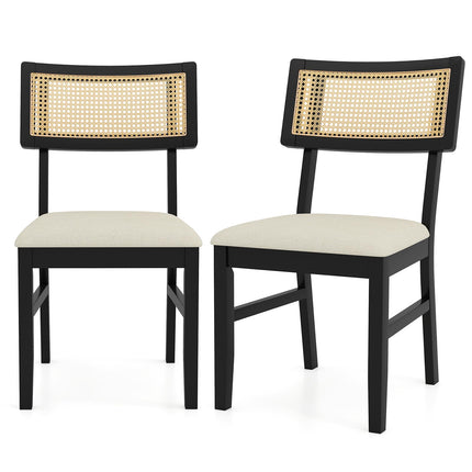 Dreamade Fabric Upholstered Dining Room Chairs w/Padded Seat Rubber Wood Legs & Curved Backrest