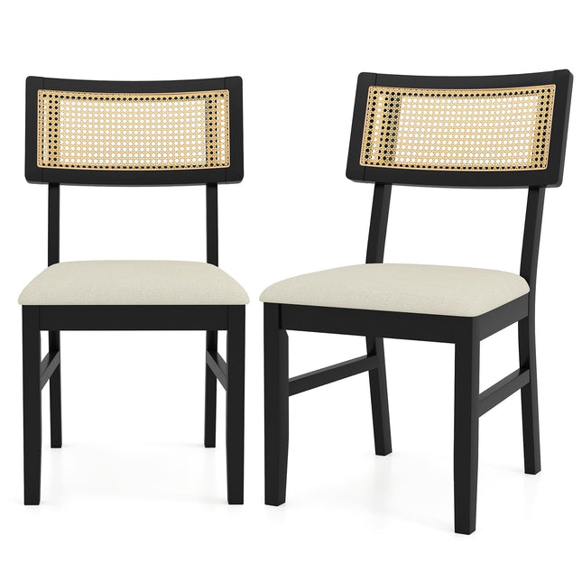 Dreamade Fabric Upholstered Dining Room Chairs w/Padded Seat Rubber Wood Legs & Curved Backrest
