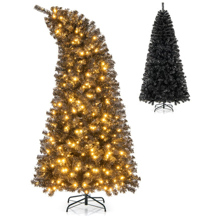 Dreamade 7 FT Artificial Halloween Tree, Pre-Lit Black Christmas Tree with Bendable Top Section