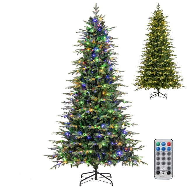 Dreamade 9ft Pre-Lit Artificial Christmas Tree with 1770 PVC & PE Tips, 560 Multicolored & Warm White LED Lights