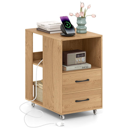 Dreamade End Table with Charging Station - Night Stand on Wheels