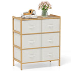 Dreamade White Dresser for Bedroom Bamboo 6 Fabric Drawers Storage Tower with Top Shelf