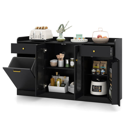 Dreamade 55" Farmhouse Buffet Cabinet w/Hidden Tilt Out Trash Can