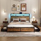 Dreamade Queen/Full Bed Frame with LED Lights Headboard and 4 Storage Drawers