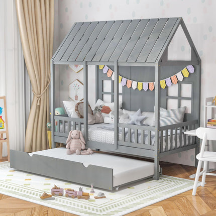 Dreamade Twin House Bed with Trundle