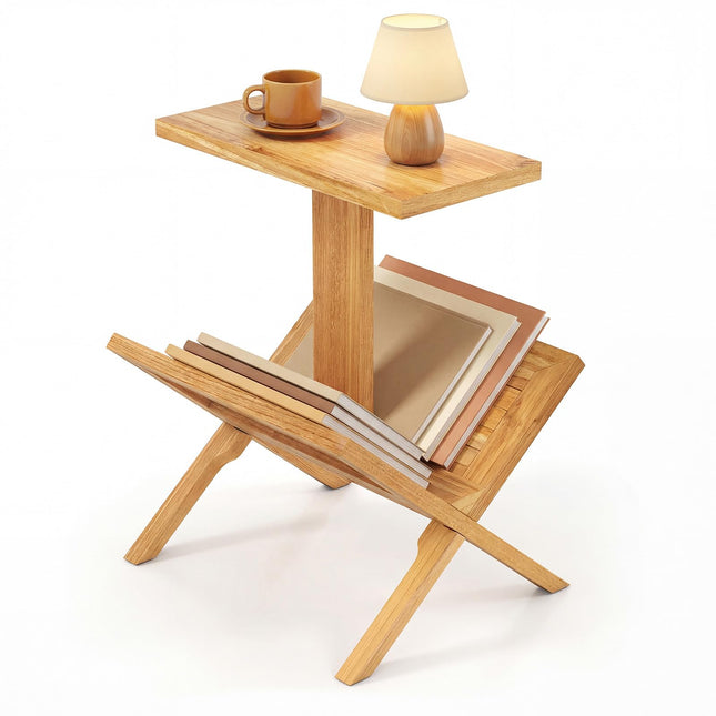 Dreamade Side Table Teak Wood Set of 1/2 2-Tier Sofa Couch End Table