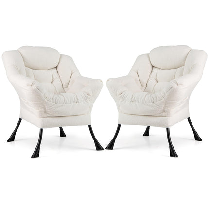 Dreamade Set of 1/2 Lazy Chairs, Modern Sherpa Accent Chair w/Upholstered Single Sofa Chair w/Armrests & Side Pocket