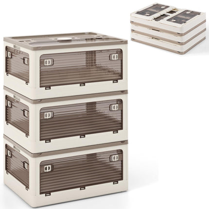Dreamade Storage Bins with Lids and Hidden Wheels, 3/6 Pack Stackable Collapsible Storage Boxes with 5 Opening Doors