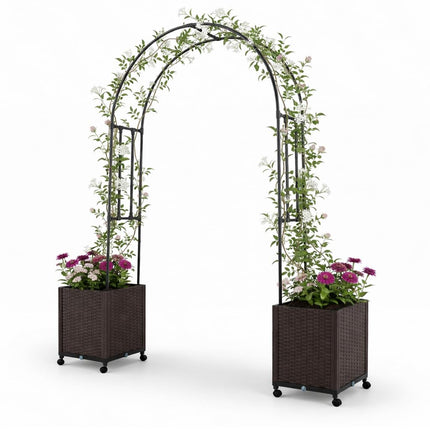 Dreamade Metal Garden Arch Trellis Arbor with 2 Self-Watering Planter Boxes