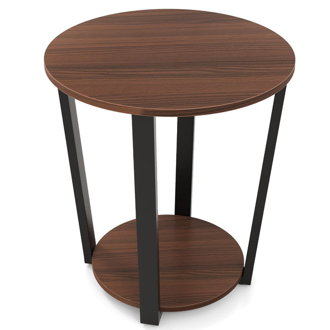 Dreamade Round End Table Set of 1/2, 2-Tier Side Sofa Table with Open Storage Shelf and Metal Frame