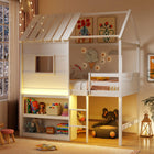 Dreamade Twin Size Loft Bed with LED Lights Roof Window and Storage Bookshelf