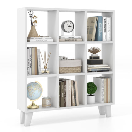 Dreamade 9-Cube Open Bookcase, 3-Tier Freestanding Bookshelf with 4 Slanted Legs & 6 Removable Shelves