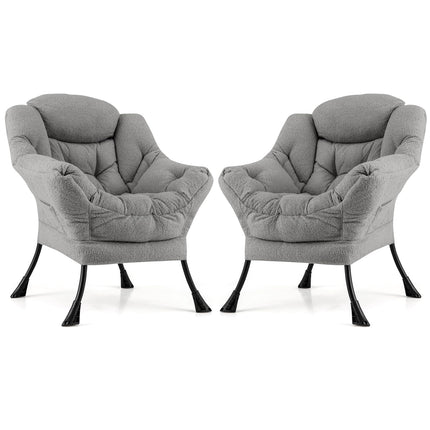Dreamade Set of 1/2 Lazy Chairs, Modern Sherpa Accent Chair w/Upholstered Single Sofa Chair w/Armrests & Side Pocket